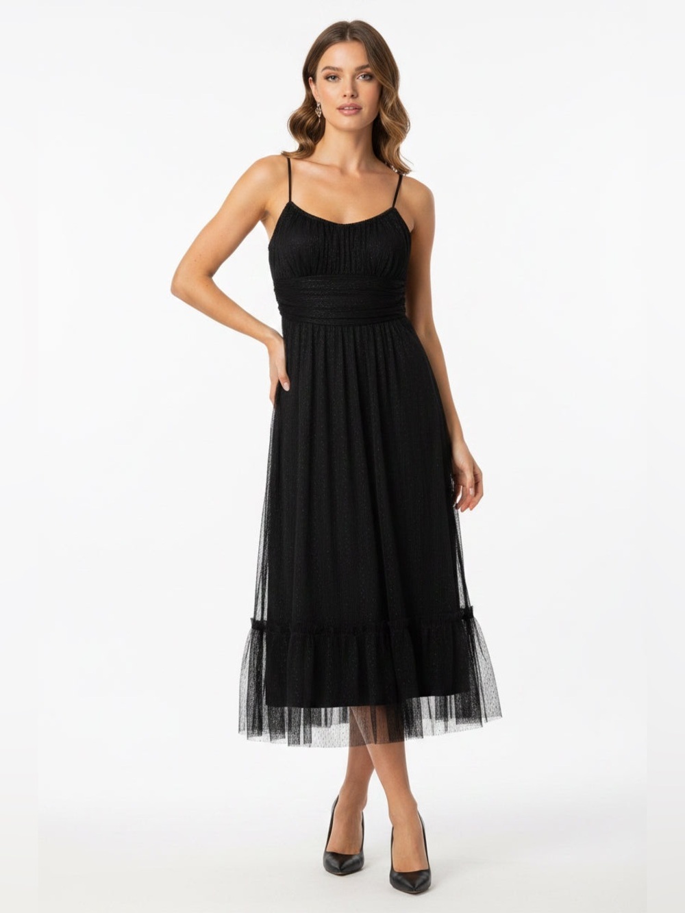 Blu Pepper Black Midi Dress with Spaghetti Straps